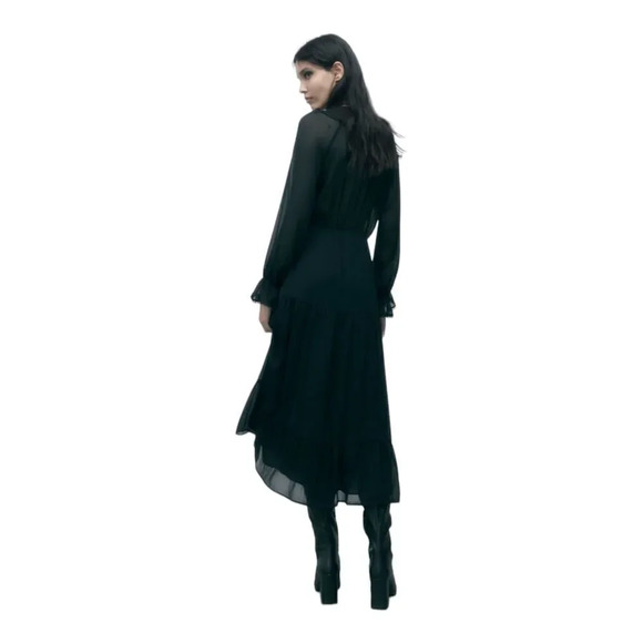 ZARA | Black | MIDI DRESS WITH RUFFLES - Picture 8 of 9